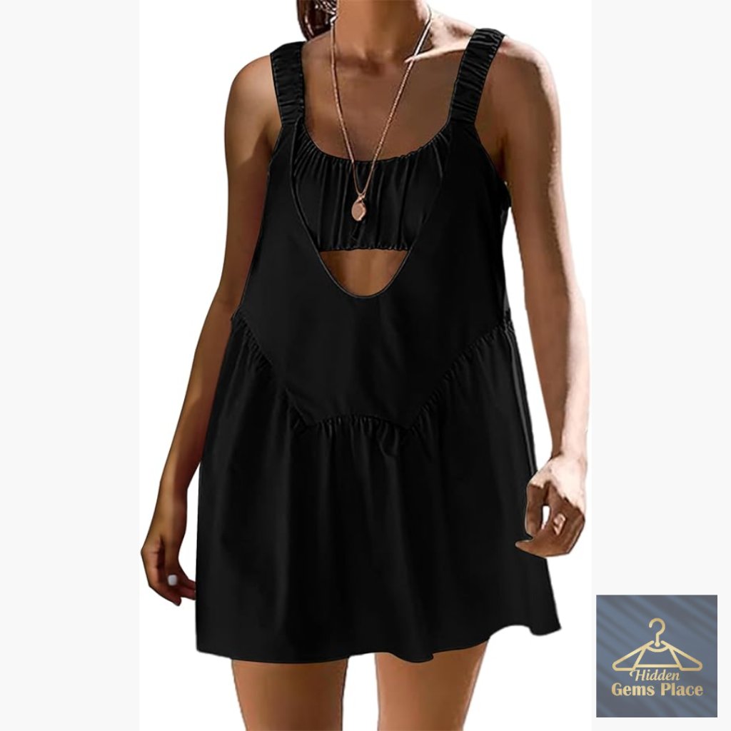 Sleeveless Athletic Mini Dress With Built-In Bra And Shorts For Tennis Golf